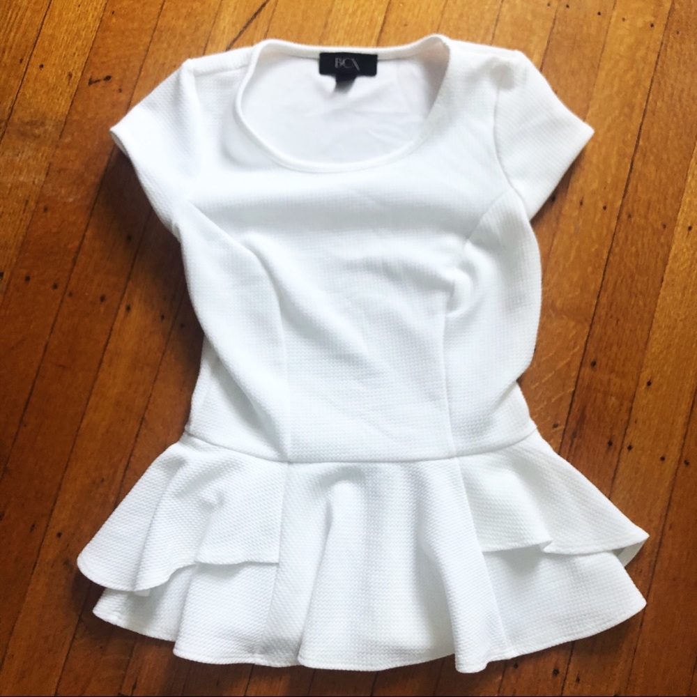 BCX | White Short Sleeve Peplum Top | Size XS